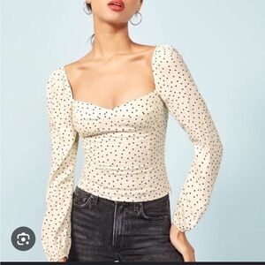 Reformation Reign Polka Dot Bodice Blouse in Pepper Ivory Sz 12
*defect